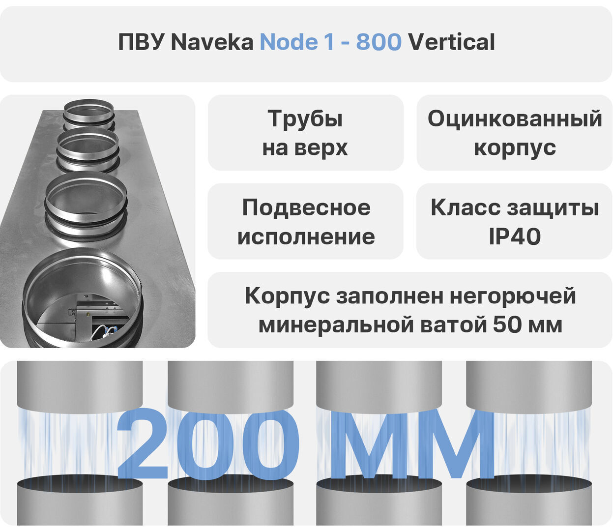 Приточно-вытяжная установка Node 1 - 800 (50m), VAC (D250), E4.5, Vertical,  цена в Санкт-Петербурге от компании Optovent