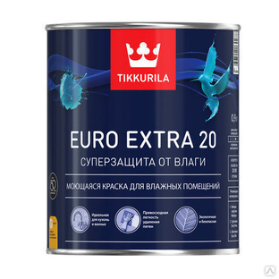 Краска Tikkurila Euro Extra 20 (база С) моющаяся для влажных помещений 9л 