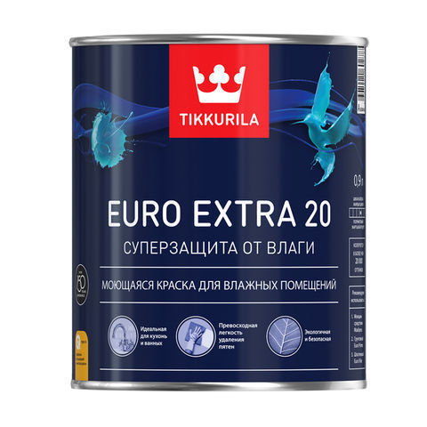 Краска Tikkurila Euro Extra 20 моющаяся для влажных помещений 9л