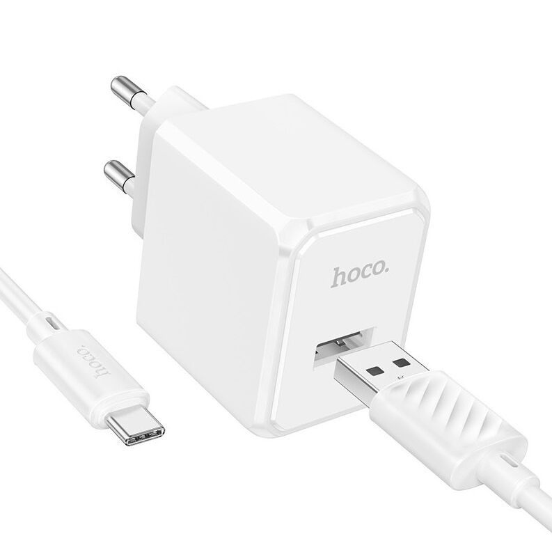 Адаптер постоянного тока Hoco CS11A, 1гн.USB 5В,2,1А + кабель Type-C 1м, белый 1