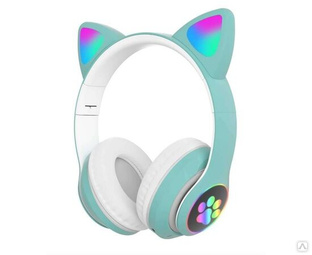 Гарнитура полноразмерная беспроводная CAT STN-28 Bluetooth, светящиеся ушки и лапки, бирюзовые #1