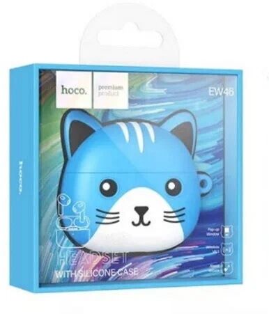Гарнитура беспроводная Hoco EW46 Cat, Bluetooth 5.3, белые, чехол синий 4
