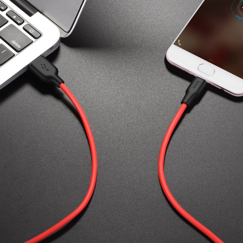 USB кабель для зарядки micro USB "Hoco" X21 Plus (особо прочный, красный) 2.4A, 1м 3