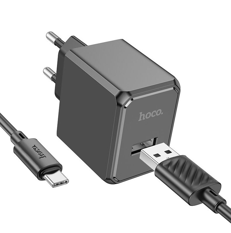 Адаптер постоянного тока Hoco CS11A, 1гн.USB 5В,2,1А + кабель Type-C 1м, чёрный 1