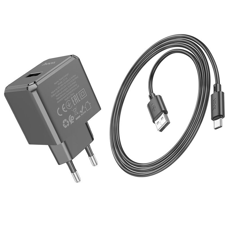 Адаптер постоянного тока Hoco CS11A, 1гн.USB 5В,2,1А + кабель Type-C 1м, чёрный 3