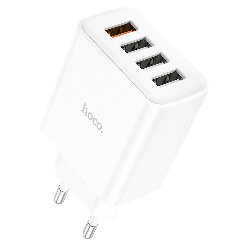 Адаптер постоянного тока 220В с выходом 4гн.USB 5V, 2,1A, белый C102A "Hoco" 1