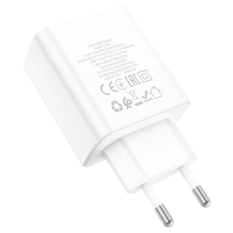 Адаптер постоянного тока 220В с выходом 4гн.USB 5V, 2,1A, белый C102A "Hoco" 4