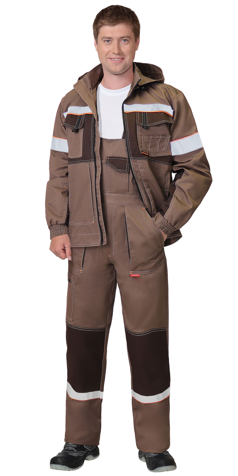 Костюм РОДОС куртка, полукомбинезон светло-коричневый с темно-коричневым