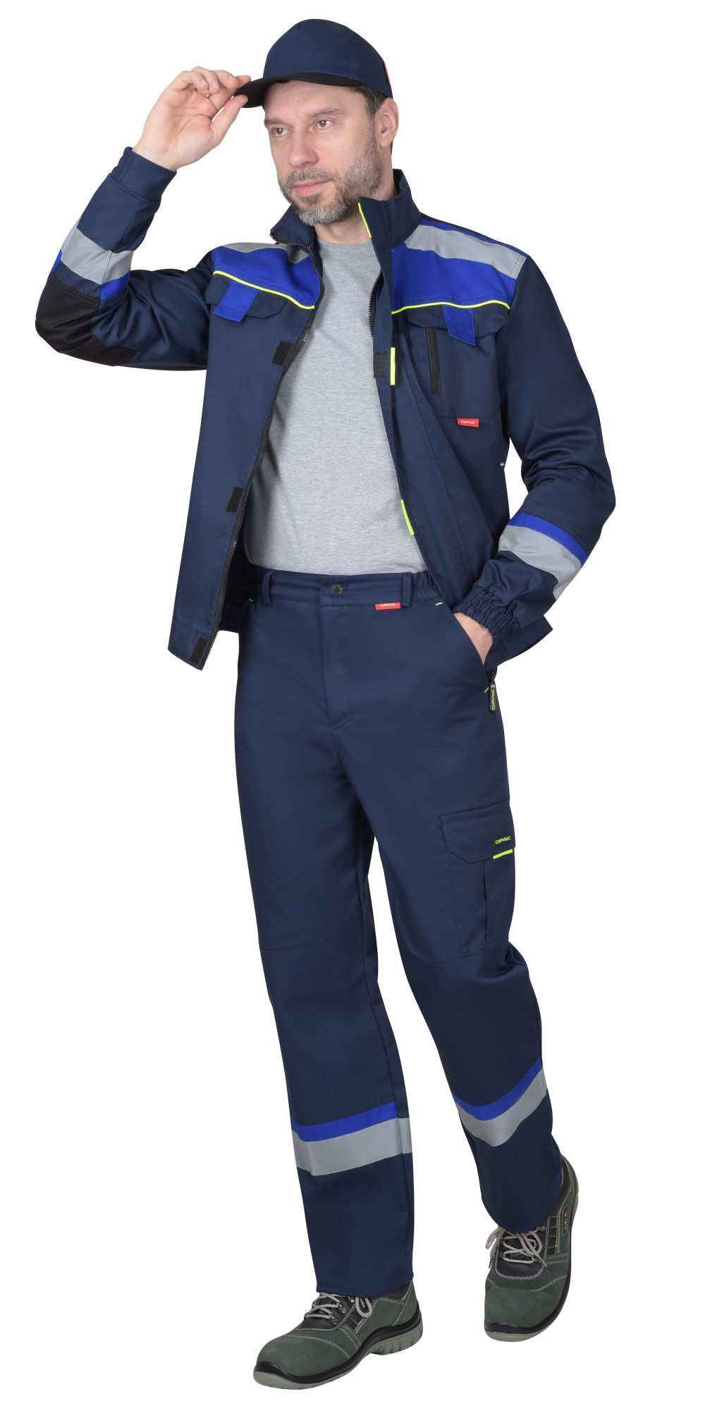 Костюм БОСТОН куртка, брюки, темно-синий с васильковой и черной отделкой