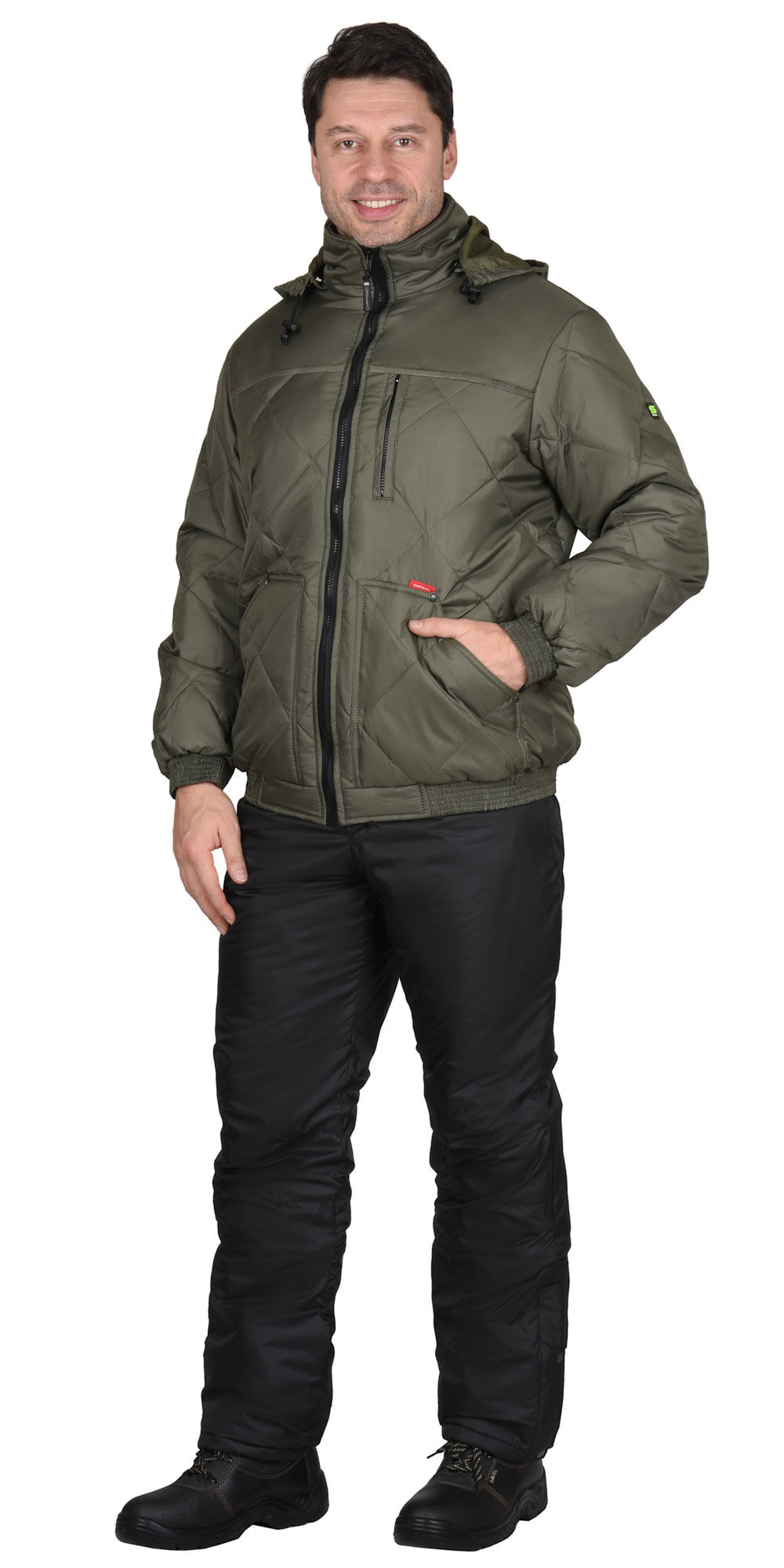 Куртка ПРАГА-ЛЮКС короткая с капюшоном, оливковая