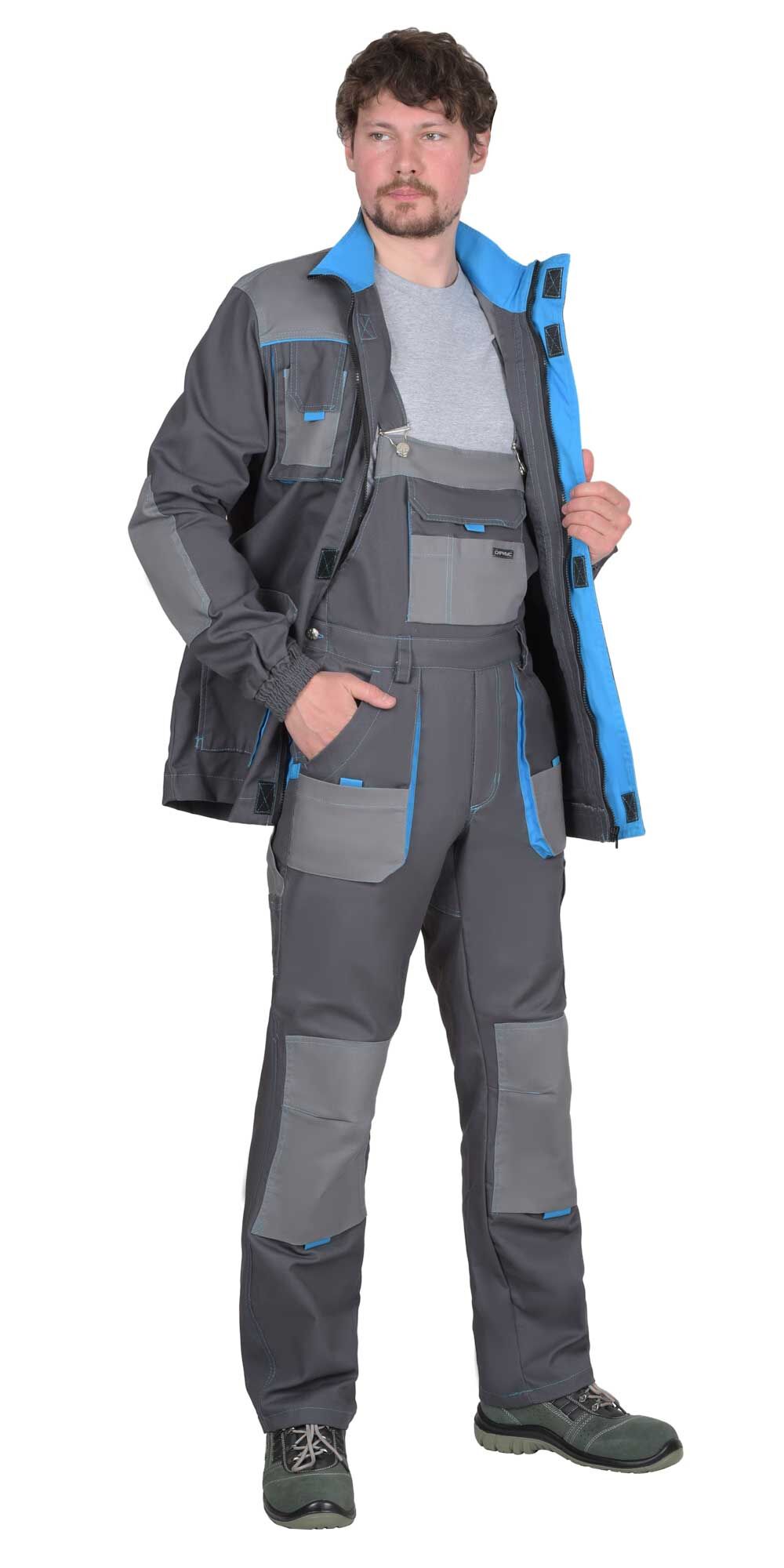Костюм ДВИН куртка, полукомбинезон темно-серый со средне-серым и голубой отделкой пл. 275 г/кв.м