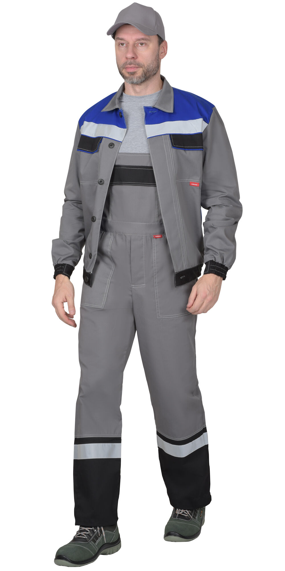 Костюм 4120 куртка, полукомбинезон средне-серый с васильковым и СОП