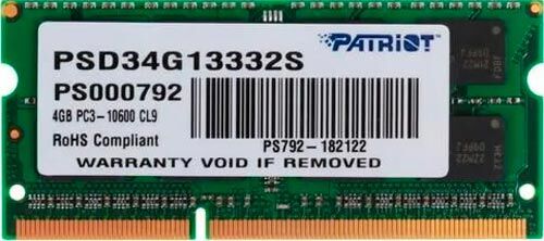 Оперативная память Patriot SO-DIMM DDR3 4GB 1333MHz Signature Line (PSD34G13332S)