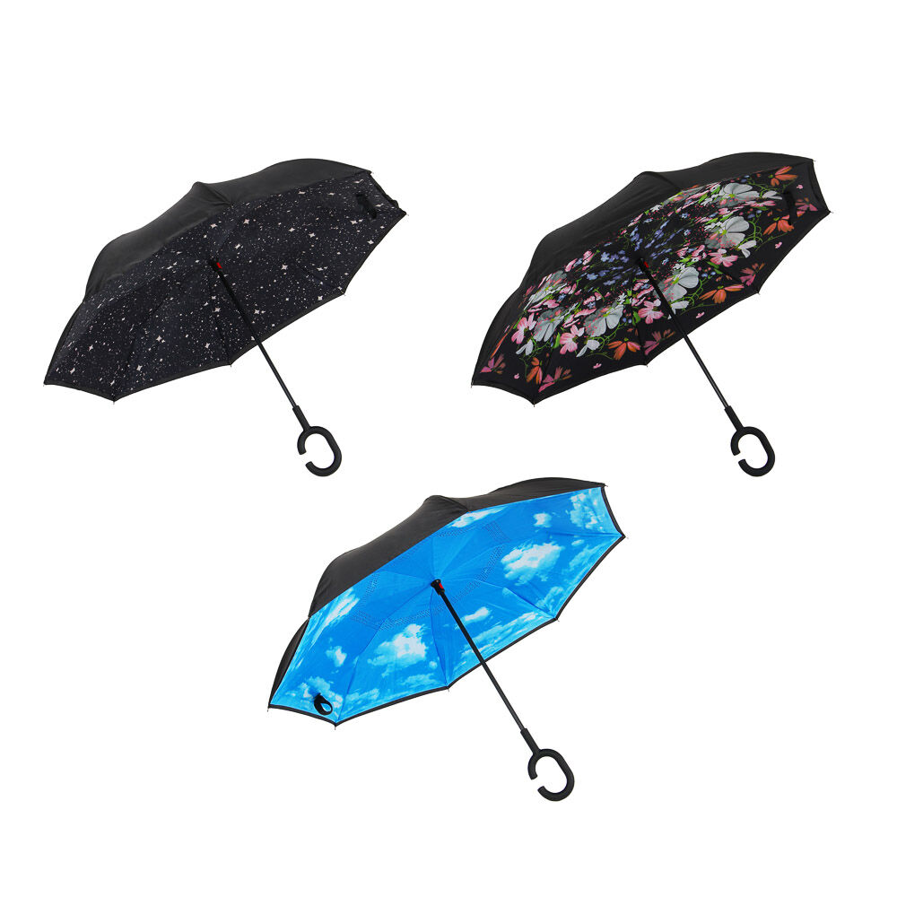 Зонт реверсивный (обратное сложение), сплав, пластик, полиэстер, 58 см, 8 спиц, 3 дизайна  1