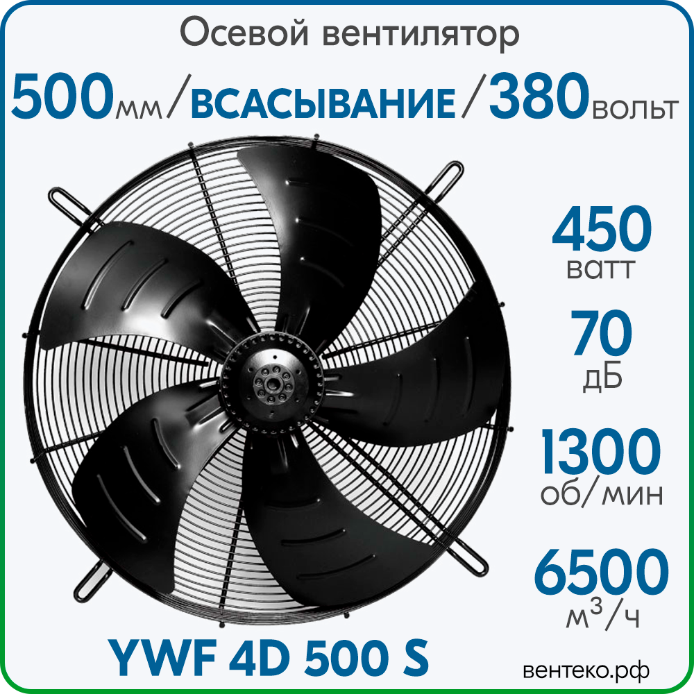 YWF4D-500S, Вентилятор осевой, всасывание, диаметр 500мм, 380В/50Гц