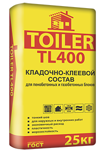 Кладочно-клеевой состав для газосиликатных блоков TOILER TL400 25 кг
