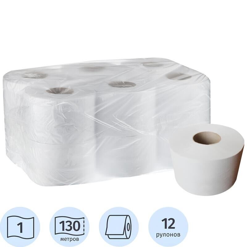 Бумага туалетная в рулонах Первая цена 1-слойная 12 рулонов по 130 метров (артикул производителя T-130G1) NoName