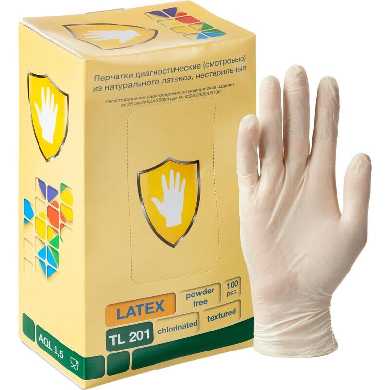 Перчатки медицинские смотровые латексные Safe and Care TL 201 текстурированные нестерильные неопудренные размер L (8-9)