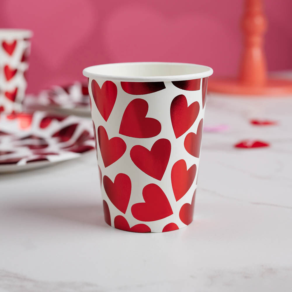 Набор тарелок бумажных, с фольгированным слоем, с сердечками, 2 цвета, красный, розовый, 20 см, 6 шт 11