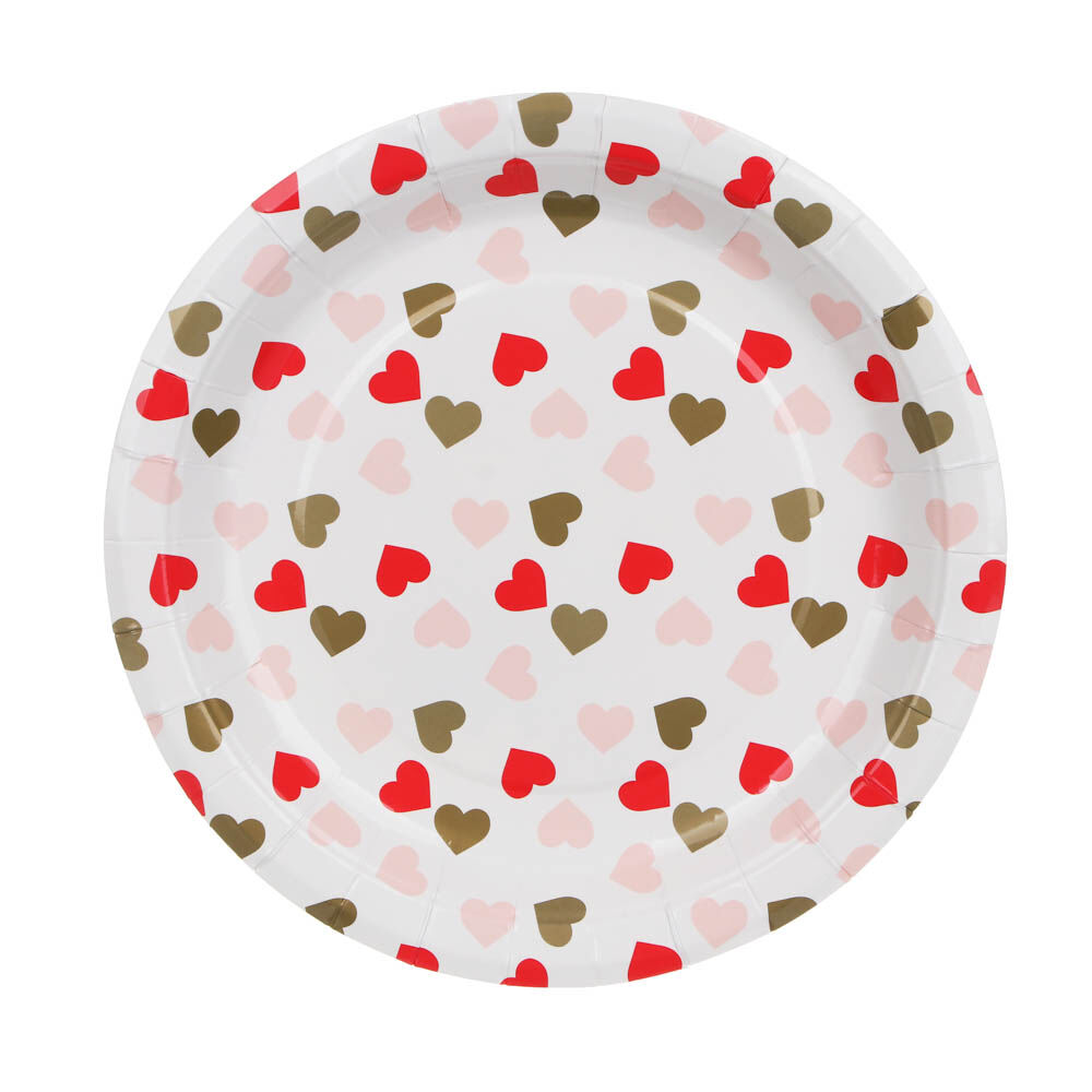 Набор тарелок бумажных, с фольгированным слоем, с сердечками, 2 цвета, красный, розовый, 20 см, 6 шт 13