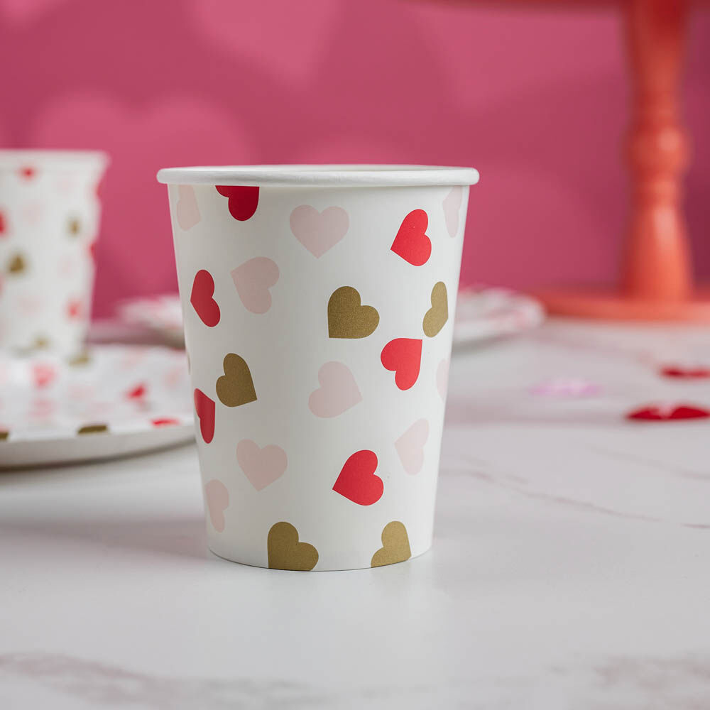 Набор тарелок бумажных, с фольгированным слоем, с сердечками, 2 цвета, красный, розовый, 20 см, 6 шт 14