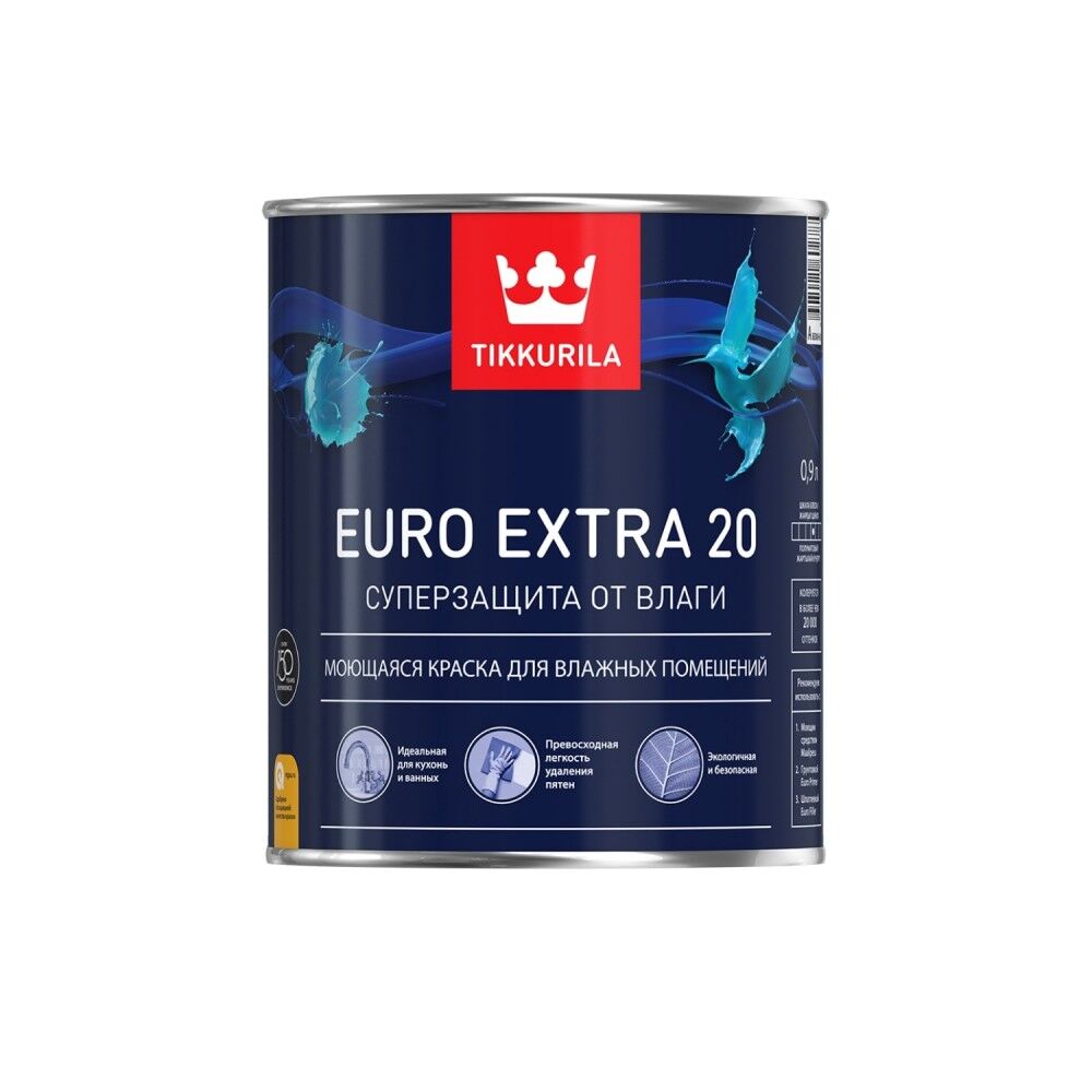 Краска для влажных помещений Tikkurila Euro Extra 20 C полуматовая 9 л