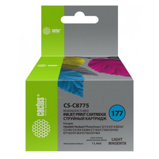 Картридж струйный Cactus CS-C8775 №177 светло-пурпурный (11.4мл) для HP PS 3213/3313/8253/C5183/C6183/C6283/C7183/C7283/