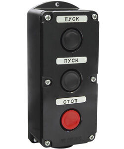 Пост управления ПКЕ 212-3 У3, 10А, 660В, 3 элемента, чёрный и красный цилиндр, накладной, IP40