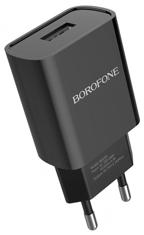 Адаптер постоянного тока BoroFone BA20A, 1гн.USB 5В, 2,1А, черный 2