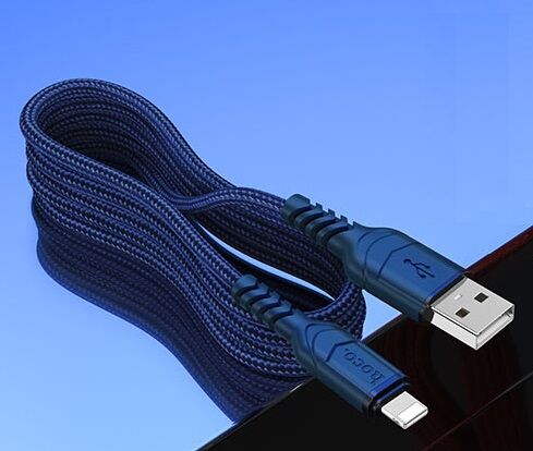 USB кабель шт.USB (A) - шт.Lightning 1,0м, 2,4A нейлон, синий X59 "Hoco" 2