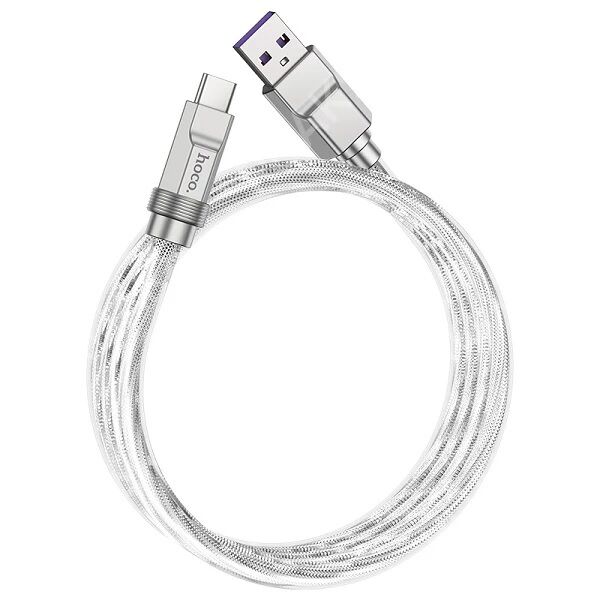 USB кабель шт.USB (A) - шт.Type-C Hoco U113 1,0м, 6A, PD 100W, с подсветкой, серебро 3
