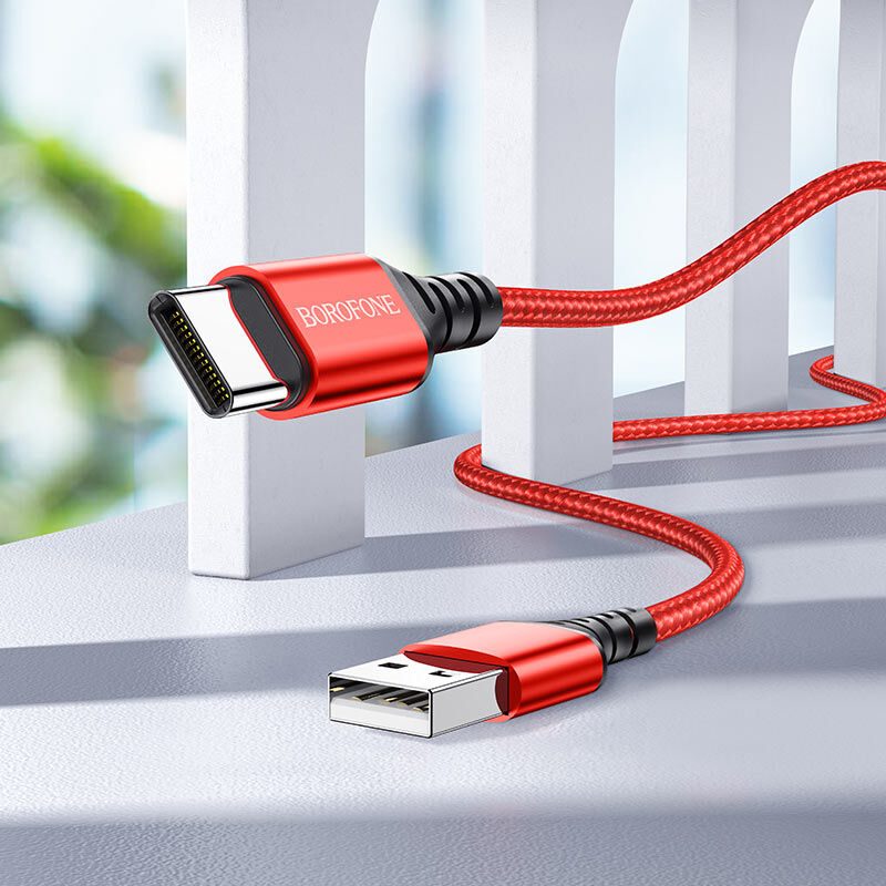 USB кабель шт.USB (A) - шт.Type-C "Borofone" BX54, 3,0А, 1.0м, тканевый, красный 2