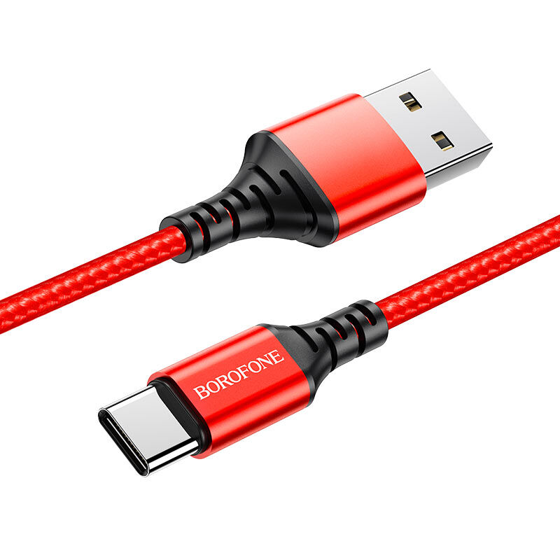 USB кабель шт.USB (A) - шт.Type-C "Borofone" BX54, 3,0А, 1.0м, тканевый, красный 3