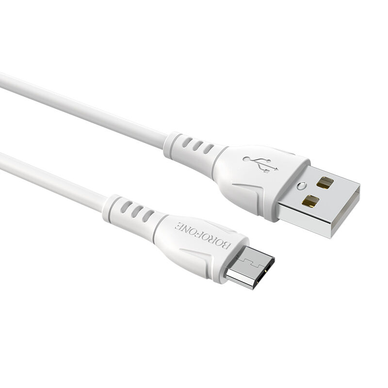 USB кабель для зарядки micro USB 1м, 2,4A силиконовый, белый BX51 "Borofone" 3
