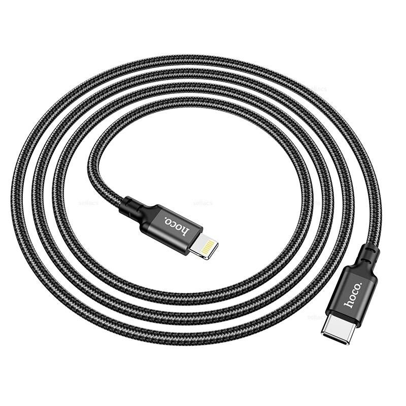 USB кабель шт.Type-C - шт.Lightning 2м, 4A, 20W, нейлон X14 "Hoco", черный 2