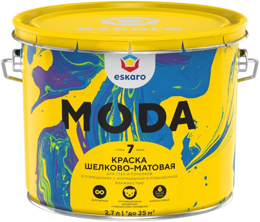 Краска шелковисто-матовая для стен и потолков "Eskaro Moda 7" База TR 2,7л