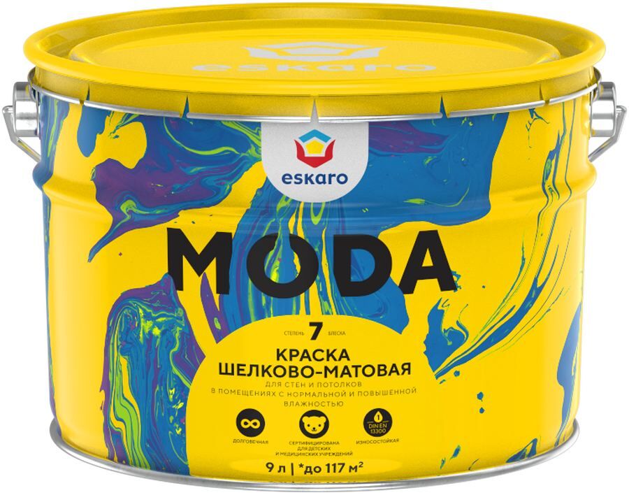 Краска шелковисто-матовая для стен и потолков "Eskaro Moda 7" База TR 9л