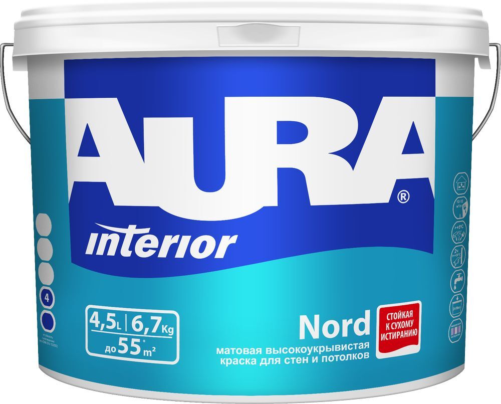 Краска интерьерная для стен и потолков "AURA NORD" База А 4,5л