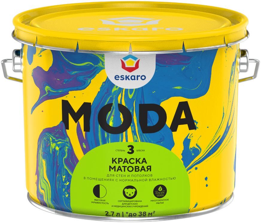 Краска матовая для стен и потолков "Eskaro Moda 3" База TR 2,7л