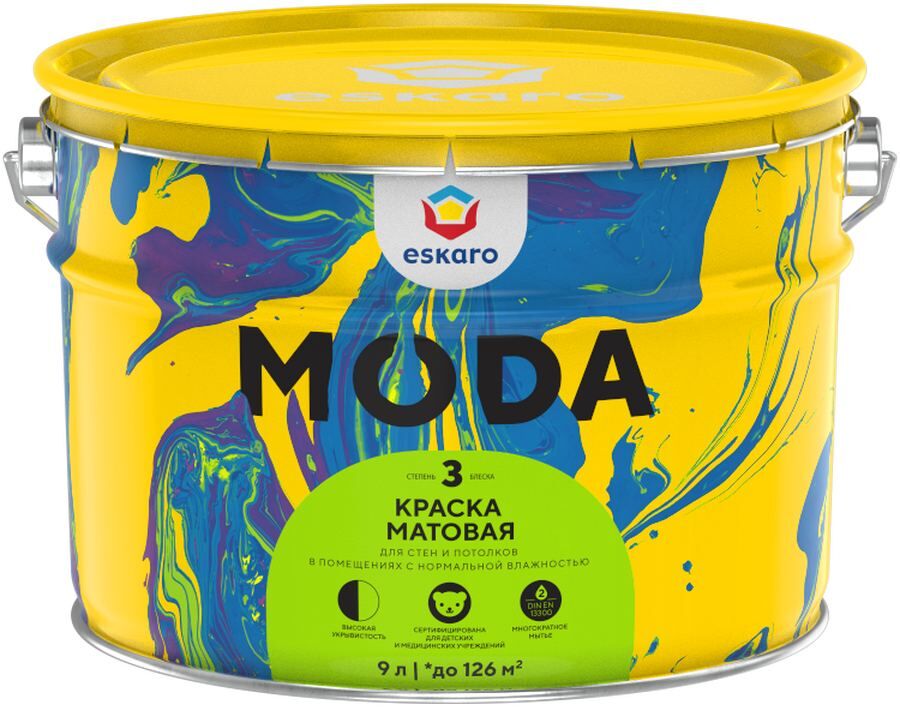 Краска матовая для стен и потолков "Eskaro Moda 3" База TR 9л