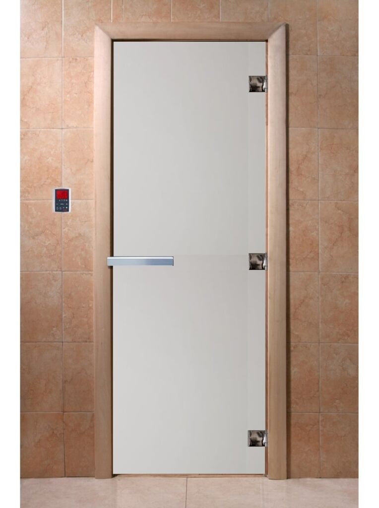 Дверь для сауны DoorWood (ДорВуд) "Сатин" 1900х700, 6мм, 2 петли, коробка хвоя