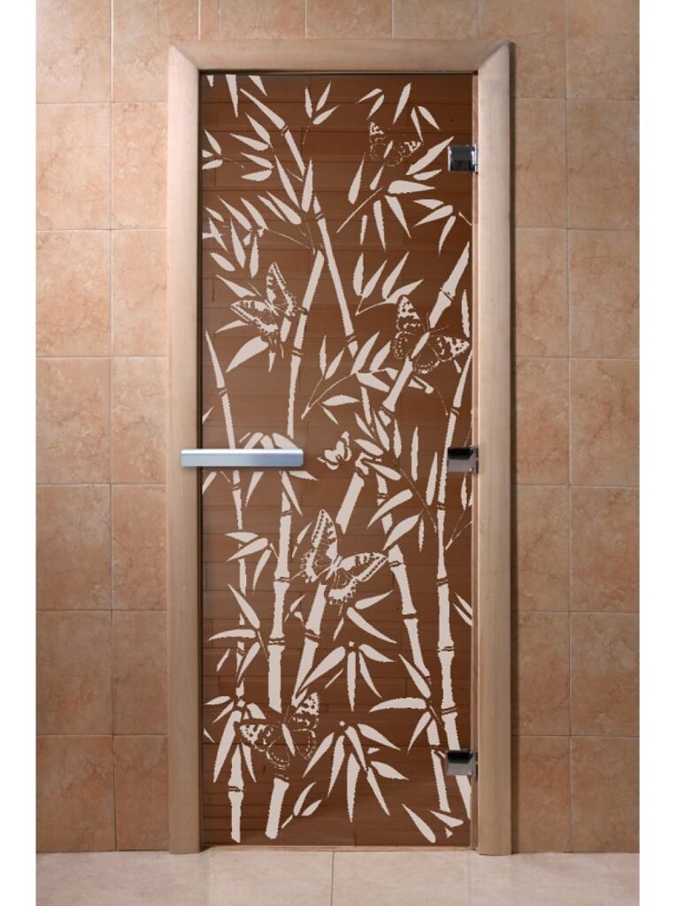 Дверь для сауны DoorWood (ДорВуд) "Бамбук и бабочки" (бронза) 1900х700