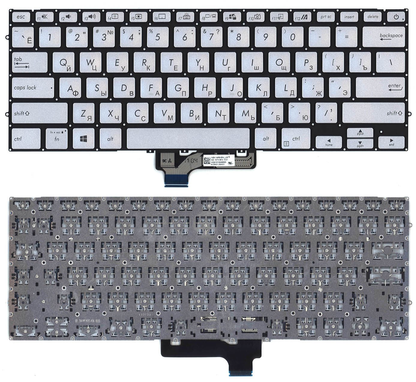 Клавиатура для Asus UX431FA UM431D Серебро c подсветкой p/n: NSK-WRJBN_UA 9Z.NFKBN.J0V HQ21012305000