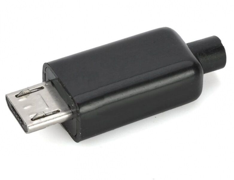 Штекер на кабель micro USB 5pin в корпусе, с хвостиком (чёрный)